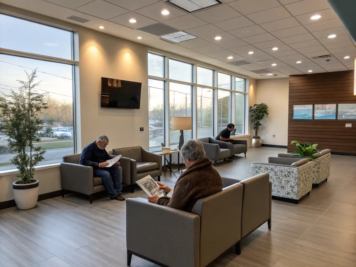 A modern hospital interior with advanced medical equipment and a comfortable patient waiting area.