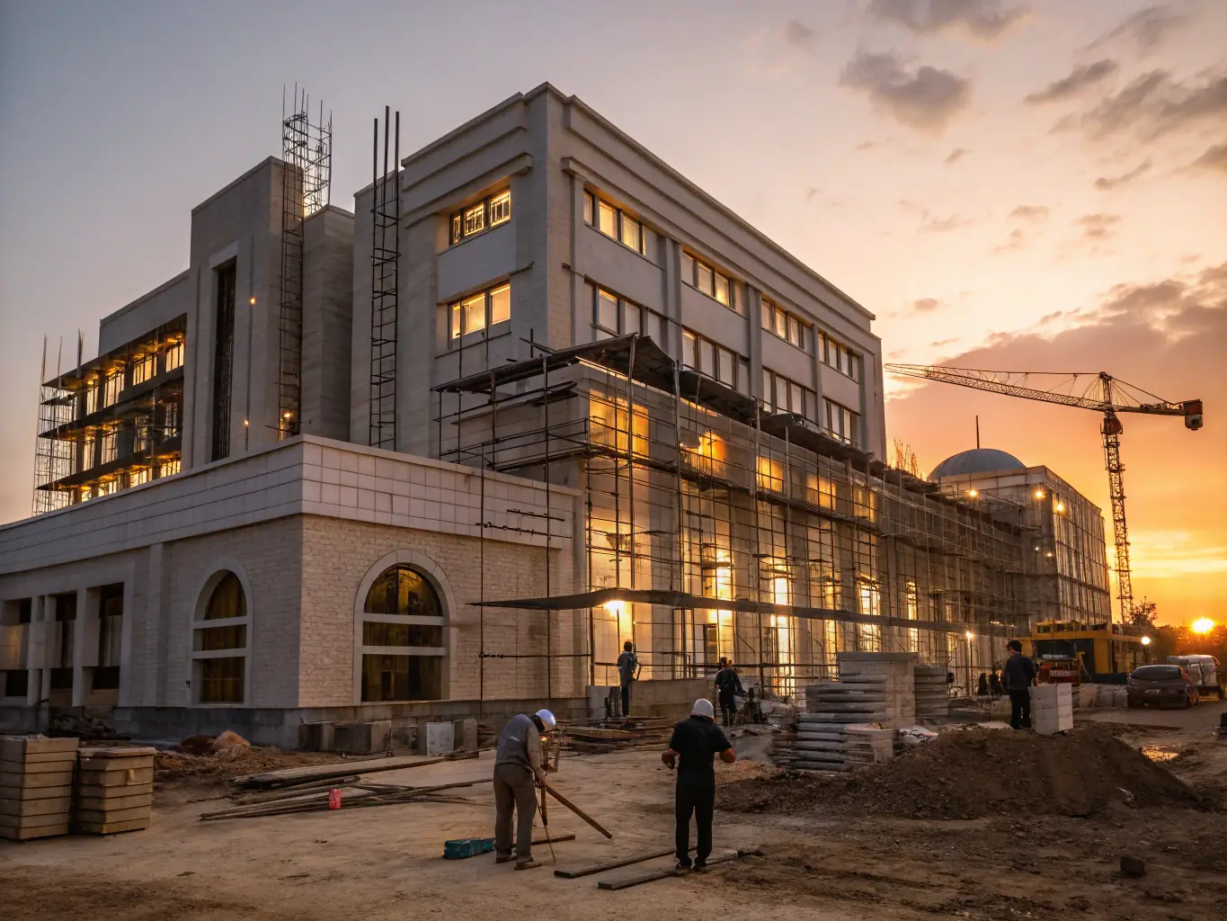 A construction site showing a hospital being built, emphasizing the end-to-end project management capabilities of Orvieto General Contracting.