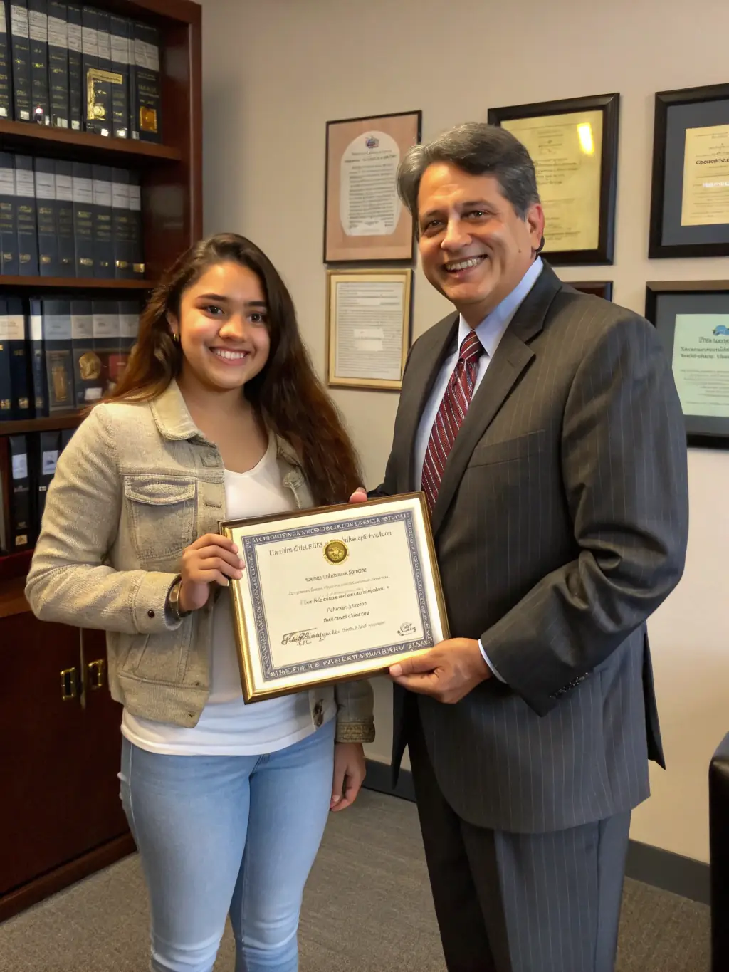 An Orvieto General Contracting employee is receiving a certificate of appreciation from a senior manager, with colleagues applauding, highlighting recognition and rewards.