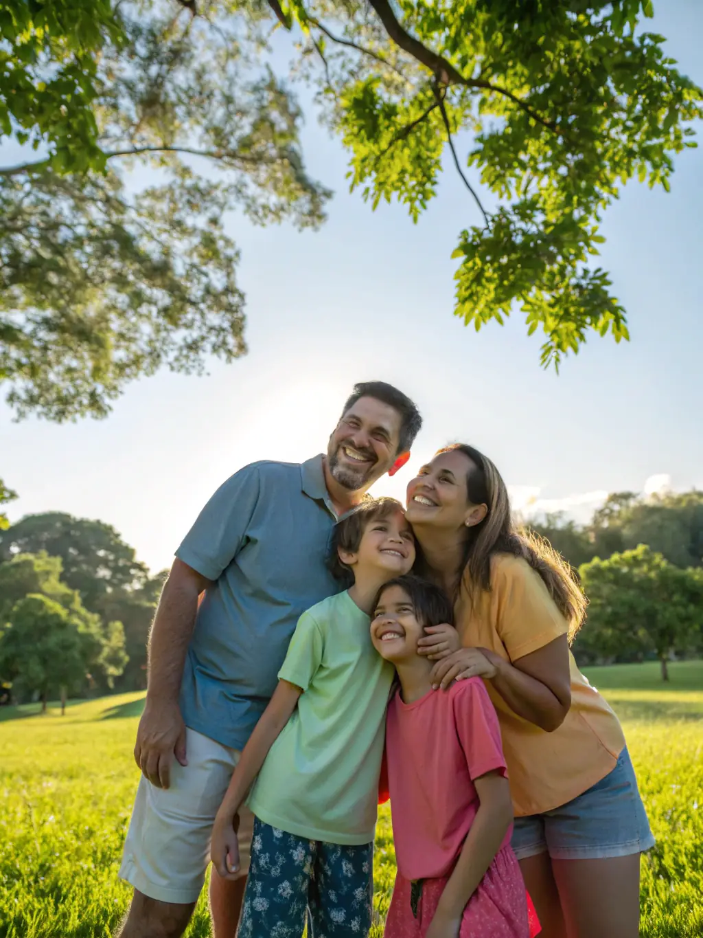 A family is enjoying a day at the park, with the Orvieto General Contracting logo subtly placed in the background, symbolizing work-life balance and family support.